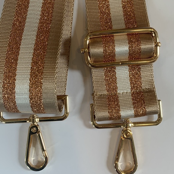 Kedzie 24 Karat Tan Metallic Striped Replacement Crossbody Bag Strap Adjustable - Picture 3 of 3